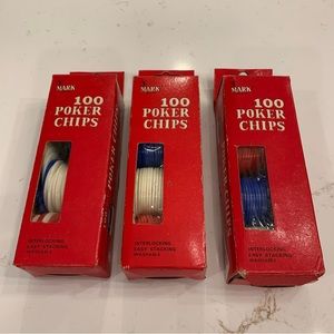 VINTAGE* 3 Boxes INTERLOCKING POKER CHIPS Mark Brand 1 1/2" Red/White/Blue